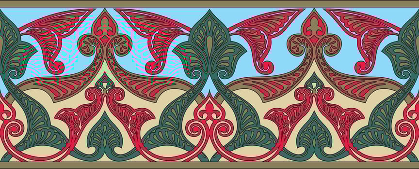 seamless colorful oriental ornament. Endless Arabic patterned border, frame. Persian painting. vector