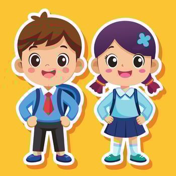 cartoon boy and girl school uniform,illustration vector