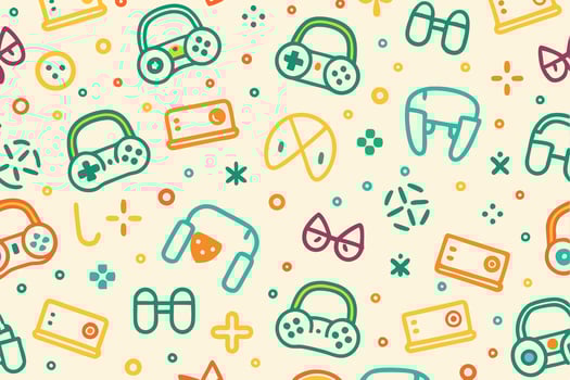 a colorful pattern with various game items vector