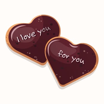 Valentine's Day Sweets. Two gingerbread cookies in chocolate glaze with the inscription. I love you. Appetizing cookies. Festive illustration. vector