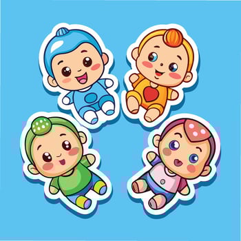 four baby stickers with different colors vector