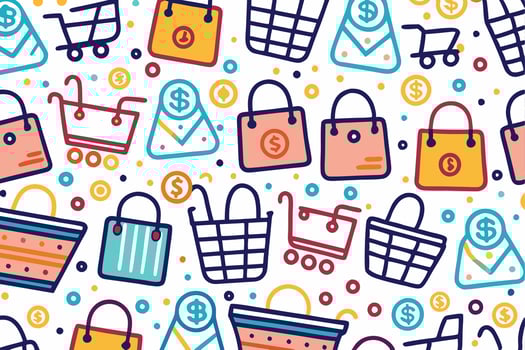 shopping bags and money icons in a seamless pattern vector
