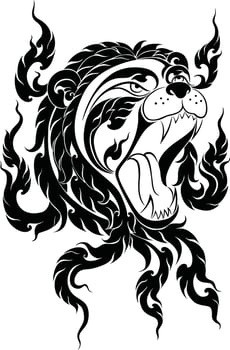 Thai art decorative pattern elements in the shape of head of a Lion in Silhouette suitable for contemporary graphic design or tattoos or logos vector