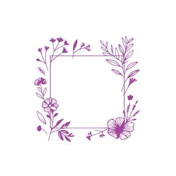 A purple floral frame with flowers and leaves vector