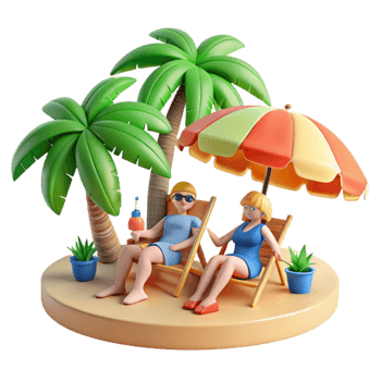 Tropical Getaway Relaxation Under Palm Trees png
