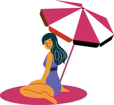 Illustration of a girl under a beach umbrella vector
