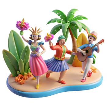 Tropical Island Festive Dancers 3D Render of Colorful Celebration png