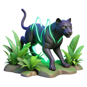 Neon Panther in Lush Jungle 3D Render png