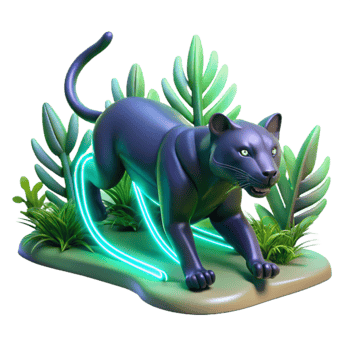 3D Render of Panther in Lush Jungle with Neon Lights png