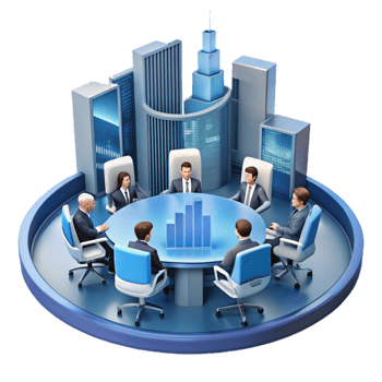 Strategic Business Meeting Cityscape, Collaboration, and Growth png