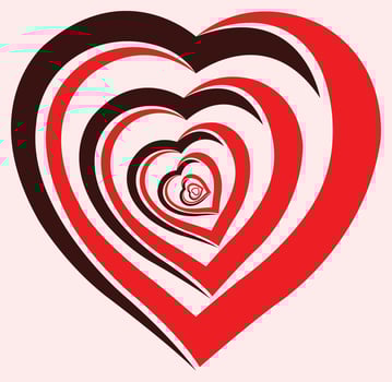 Hearts outlines looping inside each other's, love hearts tunnel, suitable for engagement and marriage invitation, valentine's day poster and sign and tag, heart illustration looping, pink and red vector