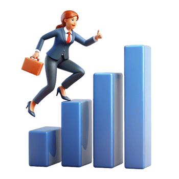 Businesswoman Climbing Bar Graph Success, Growth, and Ambition png