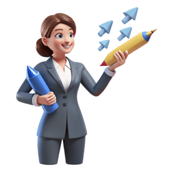 Businesswoman with Upward Trending Arrows and Pens png