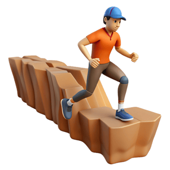 3D Cartoon Person Running Upward Steps Climbing to Success png