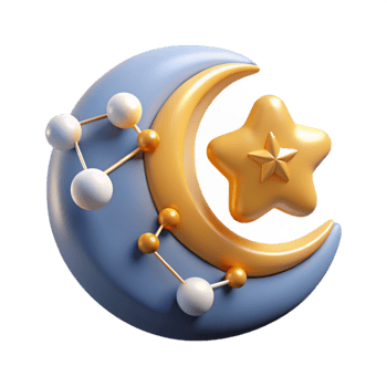 Crescent Moon, Star, and Constellation 3D Render png
