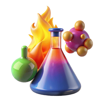 Chemistry Experiment Colorful Erlenmeyer Flask, Atoms, and Flame png