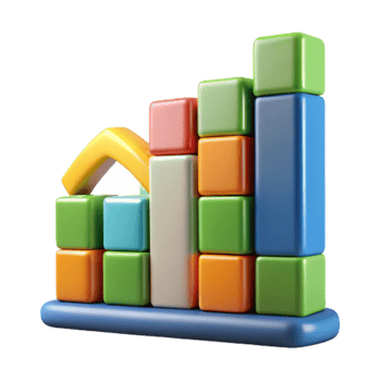 Colorful 3D Block Chart Upward Trend Visualization png