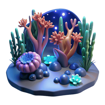 Luminous Underwater Scene 3D Render of Coral Reef png