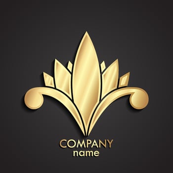 3d flower golden metal shiny logo vector