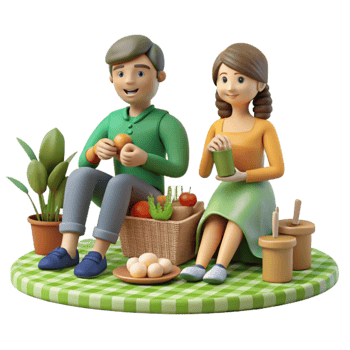 Couple Enjoying a Picnic with Fresh Food png