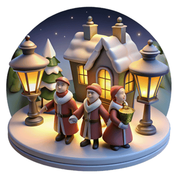 Winter Holiday Carolers 3D Render Festive Cottage Scene png