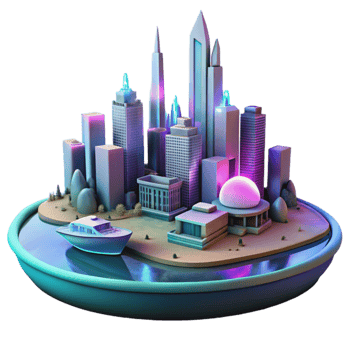 Night Cityscape Futuristic Urban Island with Boat png