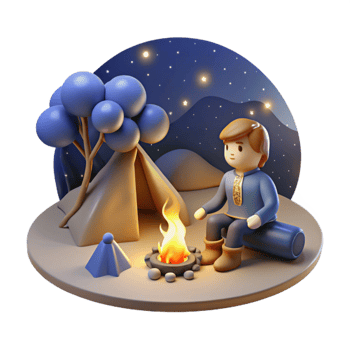 Night Camping 3D Render of Person by Campfire png