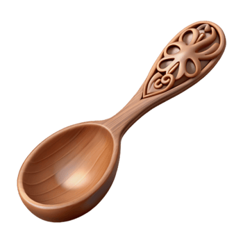 Ornate Carved Wooden Spoon, Kitchen Utensil png
