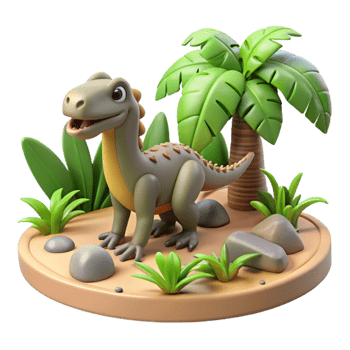 Adorable Cartoon Dinosaur in Tropical Paradise png