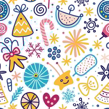 christmas seamless pattern with colorful objects vector
