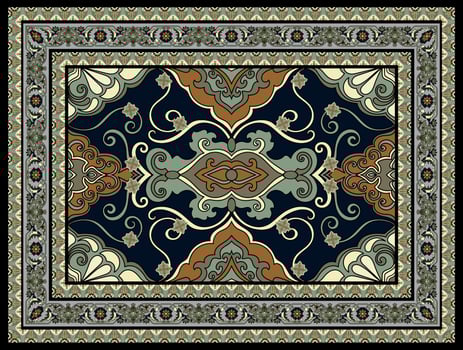 Green Persian carpet, abstract pattern, woven carpet vector