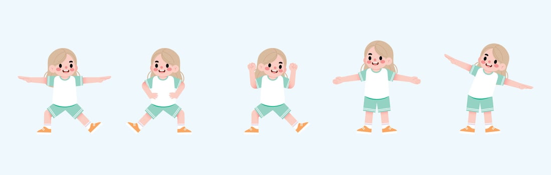 A cartoon girl in different poses, holding a ball vector