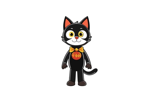 Cartoon black cat dressed in Halloween themed costume with bow tie and vibrant colors, perfect for spooky and fun designs vector