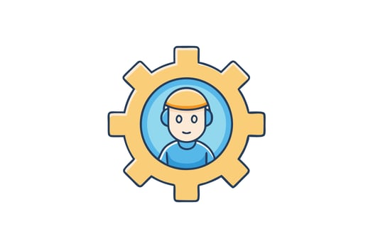 Settings icon with a human figure inside a gear, perfect for depicting user preferences, system configurations, or support tools vector