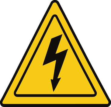 Yellow warning sign black lightning bolt symbol. vector