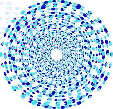 Round pattern in the form of blue dots and circles arranged in a circle on a white background vector