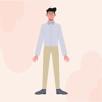 A Business Man with Glasses Flat Character Standing Front View vector