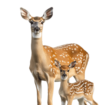 Mother and fawn deer standing together in nature png