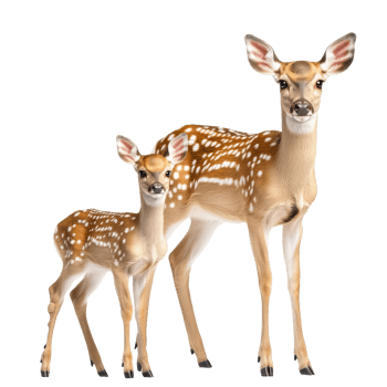 Two spotted deer standing together in nature png