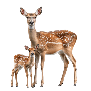 Mother and fawn deer standing together in nature png