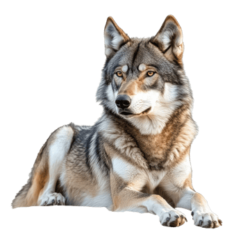 Majestic wolf resting in natural light setting png