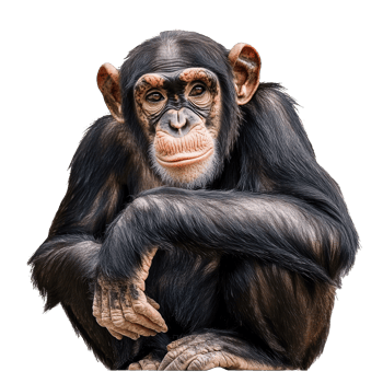 Calm chimpanzee in deep thought png