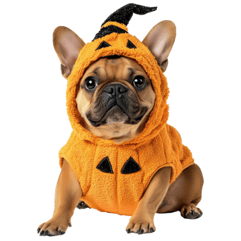 Dog in pumpkin costume for Halloween png