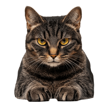 Tabby cat resting with a focused look png