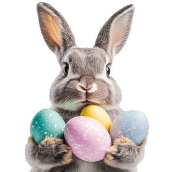 Rabbit holding colorful Easter eggs with joy png