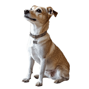 Friendly dog sits calmly looking ahead png