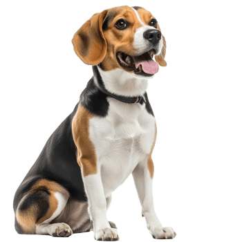 Beagle sitting cheerfully against a white backdrop png