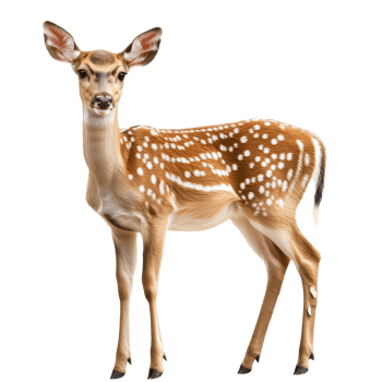 Young spotted deer standing on a white background png