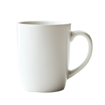 White ceramic mug on white background png