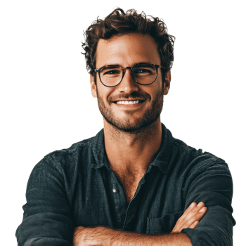 Handsome man with glasses smiles confidently png